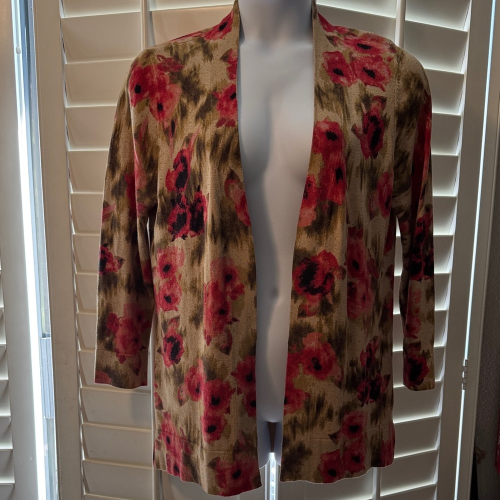 J. Jill Floral Knit Open Front Cardigan Sz: M